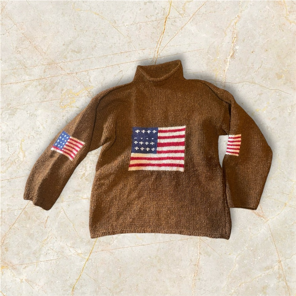 Yarina Flag Front and Back Wool Sweater- hard to find brown color